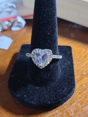 Heart Halo Cubic Zirconia Ring in Silver with Clear Center Stone